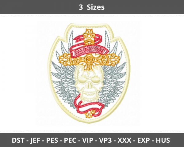 Skull With Cross Machine Embroidery Designs-3 Sizes-instant download