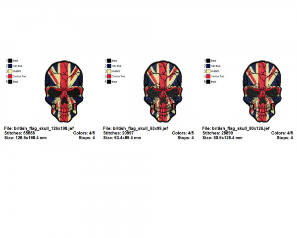 Skull With UK Flag Machine Embroidery Designs-3 Sizes-instant download