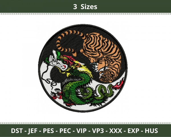 Tiger and Dragon in Yin Yang Machine Embroidery Designs-3 Sizes-instant download