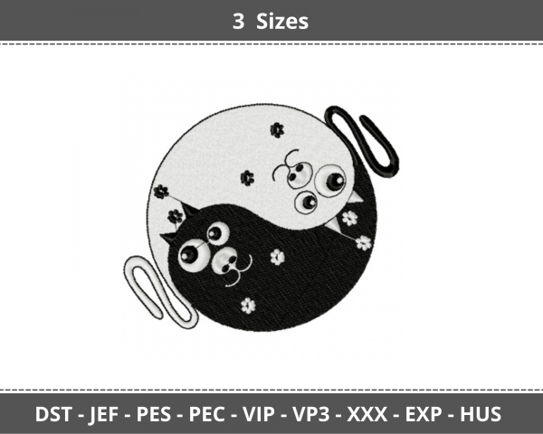 Yin Yang with Cats Machine Embroidery Designs-3 Sizes-instant download