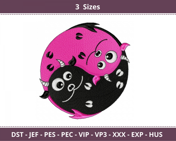 Yin Yang with Devils Machine Embroidery Designs-3 Sizes-instant download