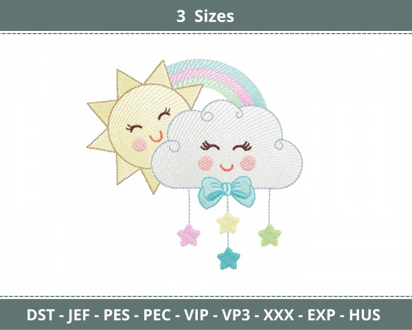 Cloud Machine Embroidery Designs-3 Sizes-instant download