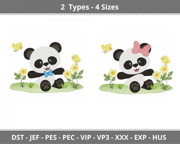 Panda cartoon Machine Embroidery Designs-4 Sizes-2 Types-instant download