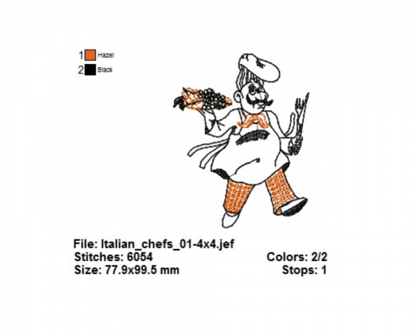 Italian Chef Machine Embroidery Designs-1 Size-instant download