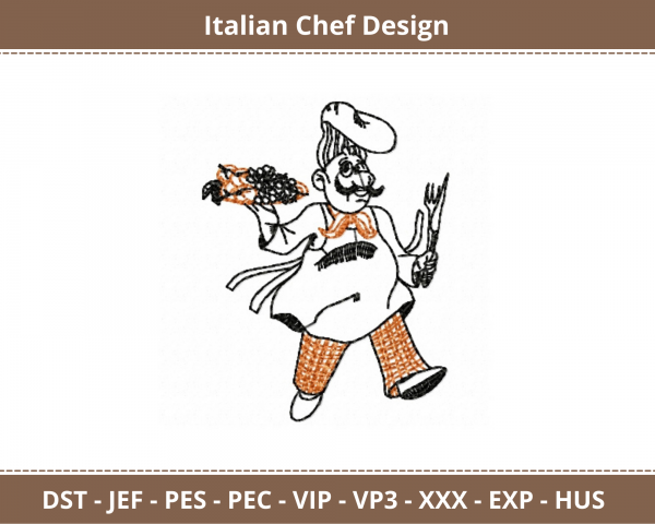 Italian Chef Machine Embroidery Designs-1 Size-instant download