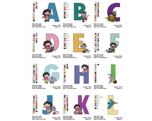 Dora Alphabet Machine Embroidery Designs-1 Size-instant download