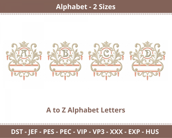 Classic Alphabet Machine Embroidery Designs-2 Sizes-instant download