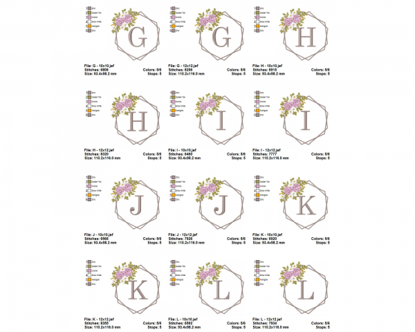 Floral Alphabet Machine Embroidery Designs-2 Sizes-instant download