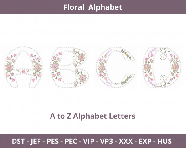 Floral Alphabet Machine Embroidery Designs-1 Size-instant download