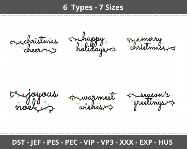 Christmas Lighted Greetings Quotes Machine Embroidery Designs