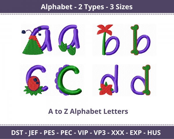 Alphabet Machine Embroidery Designs-3 Sizes-2 Types-instant download