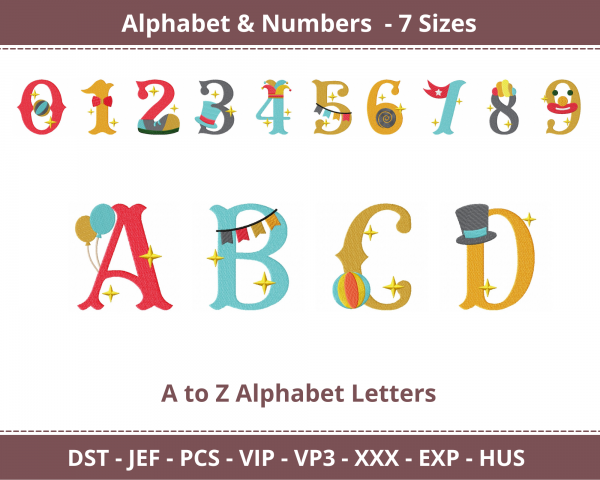 Circus Alphabet & Numbers Machine Embroidery Designs