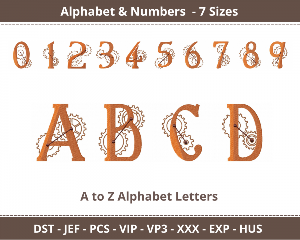 Steampunk Alphabet & Numbers Machine Embroidery Designs