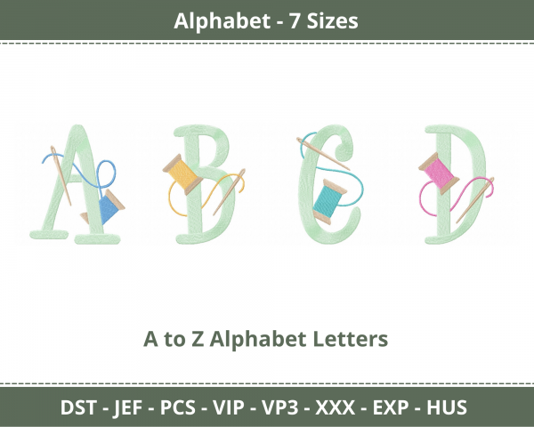 Alphabet Machine Embroidery Designs-7 Sizes-instant download