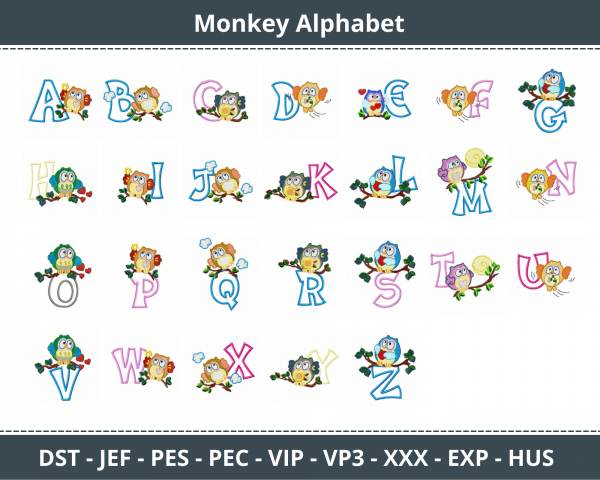 Monkey Alphabet Machine Embroidery Designs
