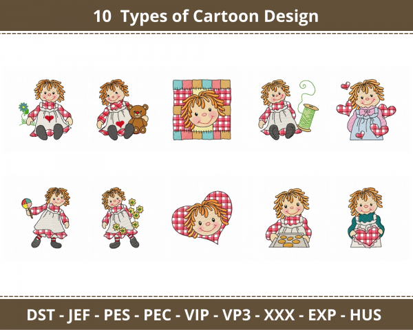 Cartoon Machine Embroidery Designs-1 Size-10 Types-instant download
