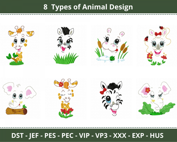 Baby Animal Machine Embroidery Designs-1 Size-8 Types-instant download
