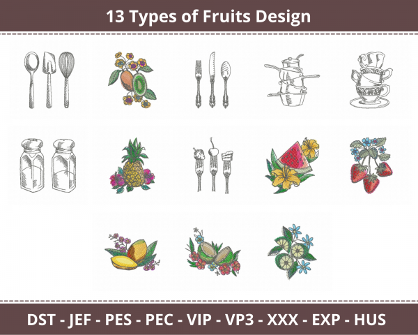 Fruits Machine Embroidery Designs-1 Size-13 Types-instant download