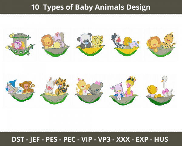 Baby Animal Machine Embroidery Designs-1 Size-10 Types-instant download