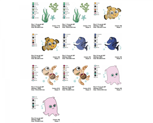 Sea Animal Machine Embroidery Designs-2 Sizes-5 Types-instant download