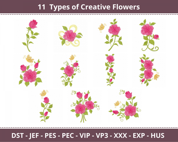 Creative Flowers Machine Embroidery Designs-1 Size-11 Types-instant download