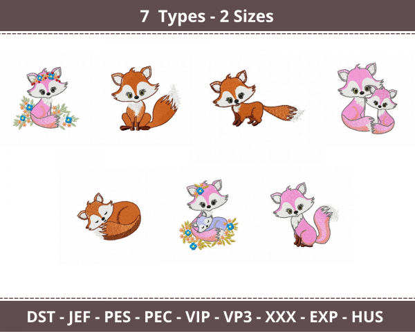 Fox Machine Embroidery Designs-2 Sizes-7 Types-instant download