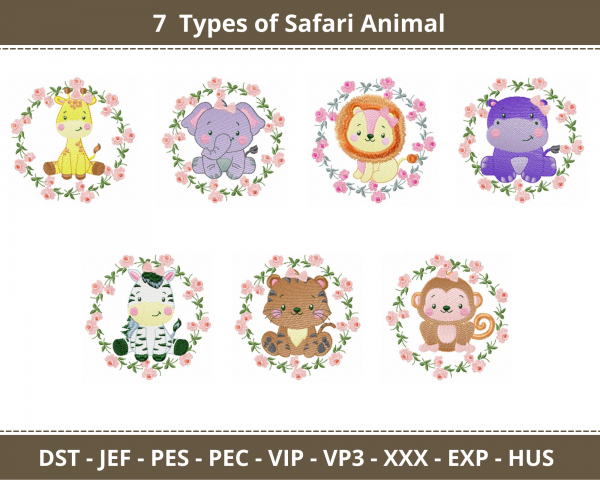 Safari Animal Machine Embroidery Designs-1 Size-7 Types-instant download