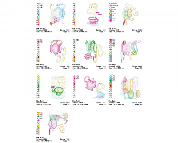 Kettle & Cup Machine Embroidery Designs-1 Size-10 Types-instant download