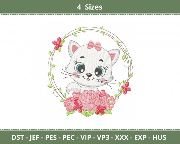 Cute Cat Machine Embroidery Designs-4 Sizes-instant download