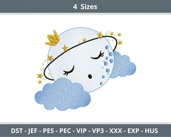 Cute Moon Machine Embroidery Designs-4 Sizes-instant download