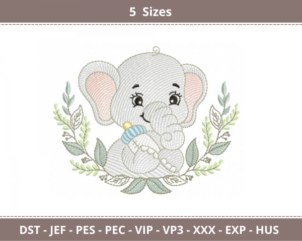 Baby Elephant Machine Embroidery Designs-5 Sizes-instant download