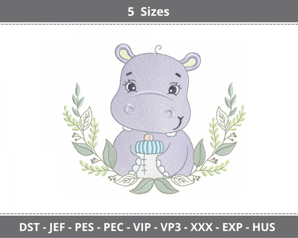 Hippo Machine Embroidery Designs-5 Sizes-instant download