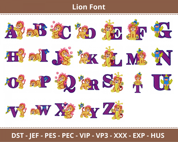 Lion Font Machine Embroidery Designs-1 Size-A to Z letters-instant download