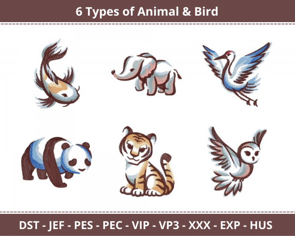 Animal & Bird Machine Embroidery Designs-1 Size-6 Types-instant download