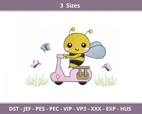 Cartoon Bee Machine Embroidery Designs-3 Sizes-instant download