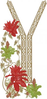 v neck flower   simple embroidery design  