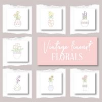 7 Vintage Lineart Florals Embroidery Design Pack