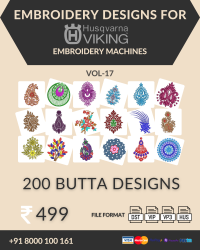 Vol-17, 200 Embroidery Butta Designs for Husqvarna Viking Machine, Instant Download