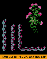 Endless Border Embroidery Design with Corner and patch