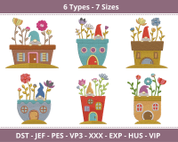 Gnome Flower Pots Embroidery Design