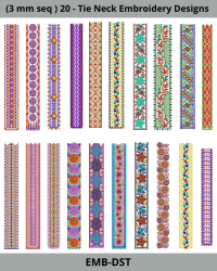 3mm seq 20 - tie  Neck Embroidery Designs Bundle