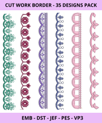 Cut Work Lace Border Embroidery Design pack - 35 