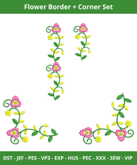 Flower Border & Corner Embroidery Design